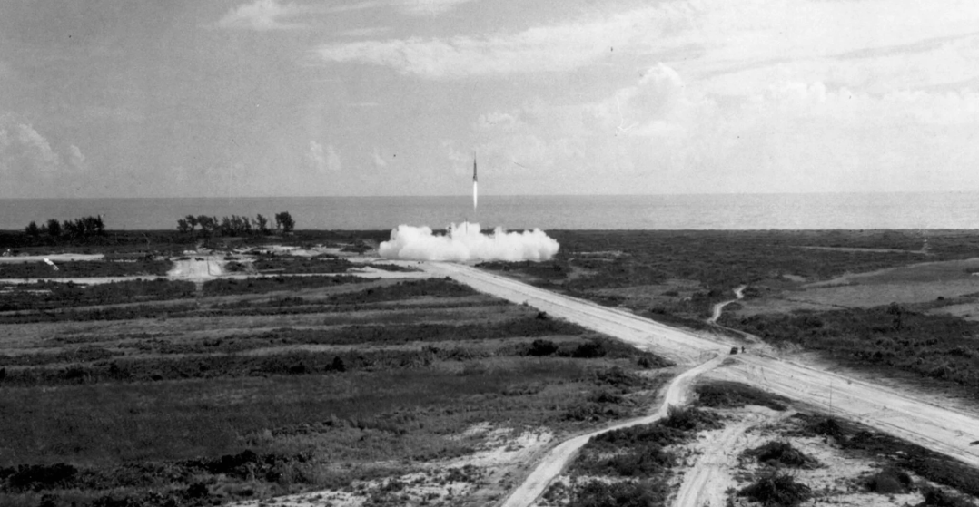 The first Army missile Bumper launched from Launch Complex 3, Cape Canaveral Air Force Station, Merritt Island, Florida, July 24, 1950 (NASA Archives)