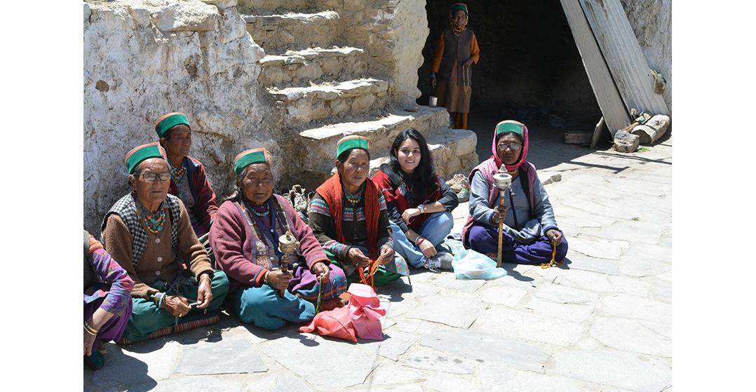 All ladies from the Nako village gather in the common courtyard of the Monastery to enchant holy mantras on the occasion of 'Bud